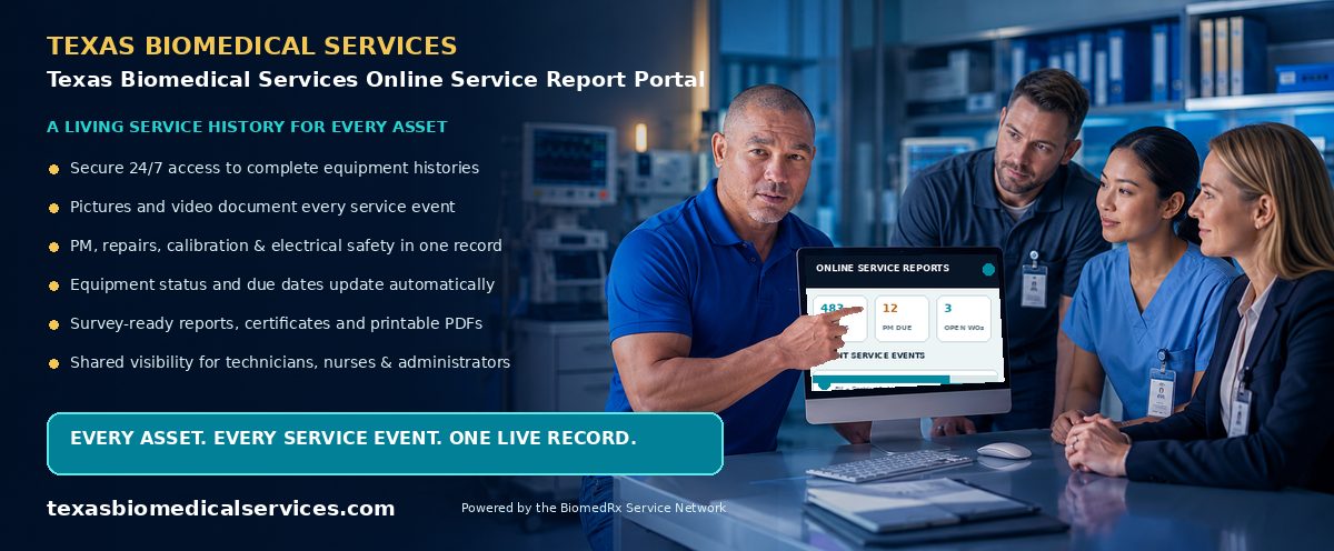 Texas Biomedical Services Online Service Report Portal — every service event, live in your secure online report portal; view a sample report